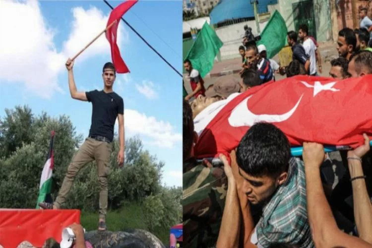 Gazze şehidine Türk bayrağıyla veda!