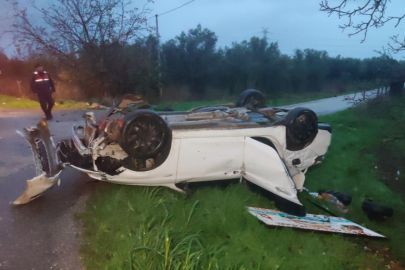 Bursa'da otomobil takla attı