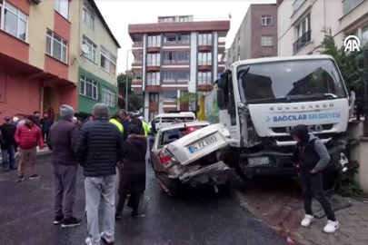 Çöp kamyonu 7 araca çarparak durabildi!