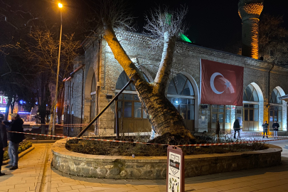 Bursa’da 550 yıllık çınar 600 yıllık caminin üzerine devrildi