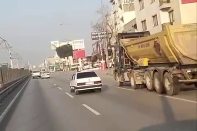 Bursa'da trafiği tehlikeye atan kamyon kamerada