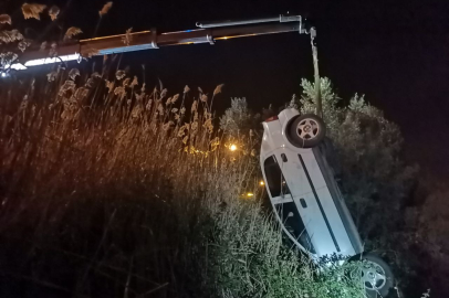 Bursa Mudanya'da kontrolden çıkan otomobil şarampole uçtu