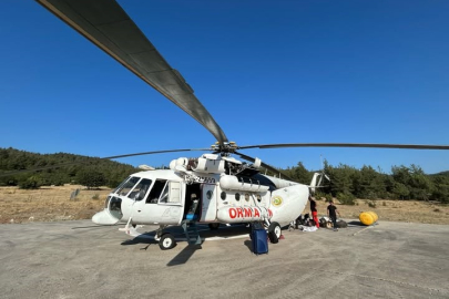 Orhaneli’de yangınlara anında müdahale için helikopter sahada