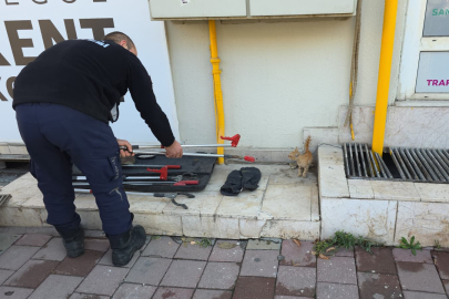 İnegöl’de mahsur kalan kedi yavrusu kurtarıldı