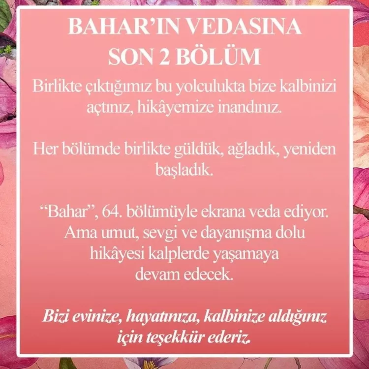 Bahar dizisinden final haberi: 64. bölümle ekranlara veda edecek-Bursa Hayat-3