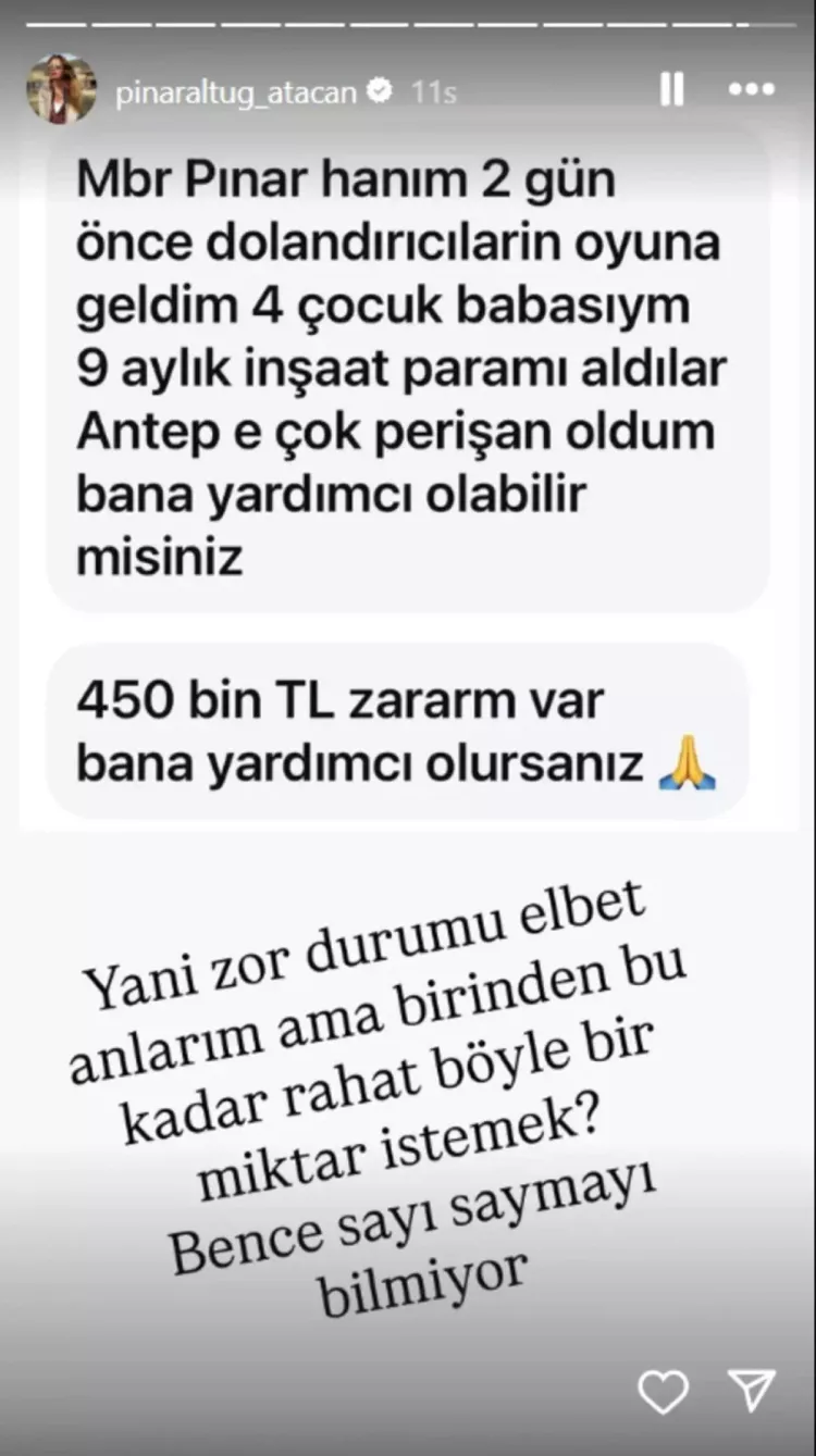 Pınar Altuğ’dan şaşırtan paylaşım: Takipçisi 450 bin TL istemiş!-Bursa Hayat-3