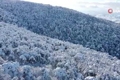 Türkiye’nin ilk Milli Parkı Çamlık’ta kar manzarası havadan görüntülendi