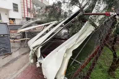Mersin’de şiddetli fırtına! Ağaçlar devildi, çatılar uçtu