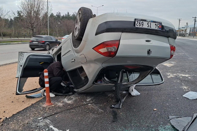 Bursa'da korkutan kaza! Kontrolden çıkan otomobil takla attı