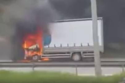 Bursa'da seyir halindeki kamyonda korkutan yangın