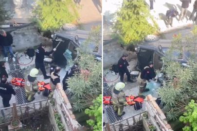 Bursa’da korkutan kaza! Otomobil merdivenlerden yuvarlandı