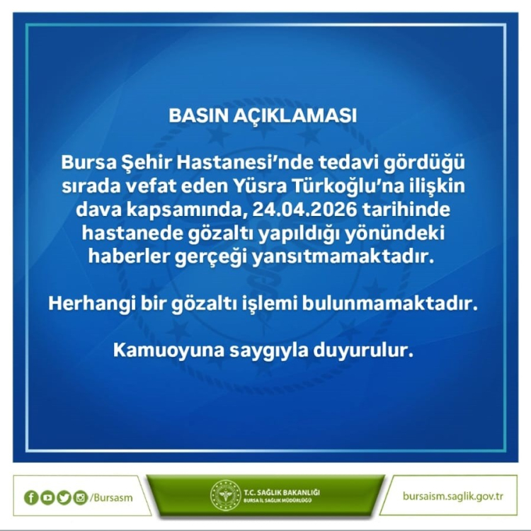 Bursa İl Sağlık Müdürlüğü’nden Yüsra Türkoğlu açıklaması-Bursa Hayat-2