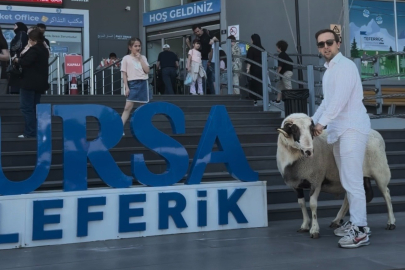 Bursa’da ilginç anlar: Kurbanlık koçla teleferiğe binip Uludağ’a çıktı
