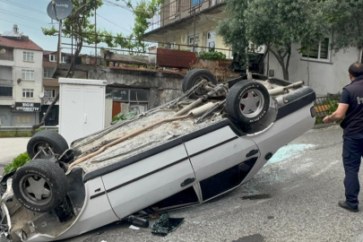 Freni boşalan otomobil takla attı!