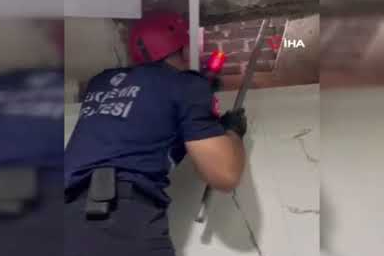 Havalandırma boşluğunda mahsur kalan kedi kurtarıldı
