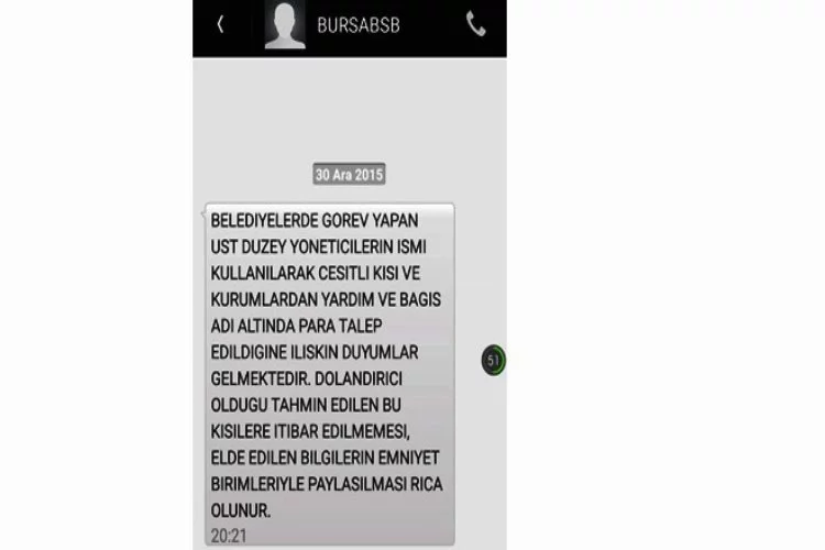 Bursa Büyükşehir Belediyesi'nden dolandırıcılık uyarısı