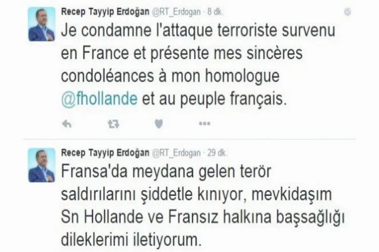 Erdoğan hem Türkçe hem Fransızca kınadı