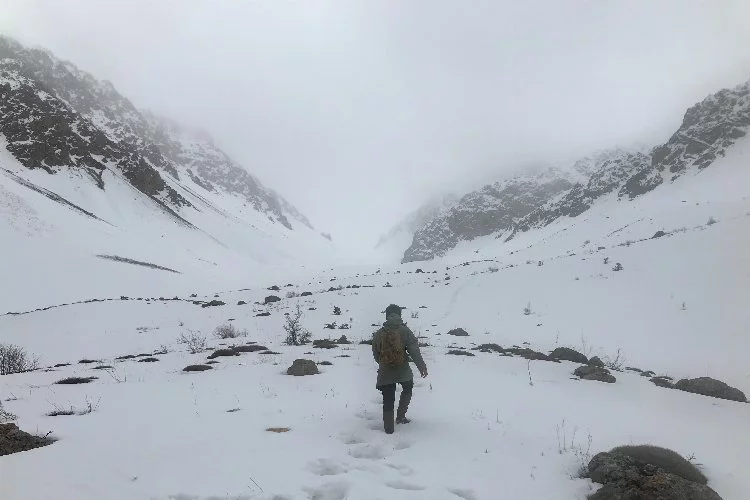 Keşiş Dağı'nın zirvesi karla kaplandı